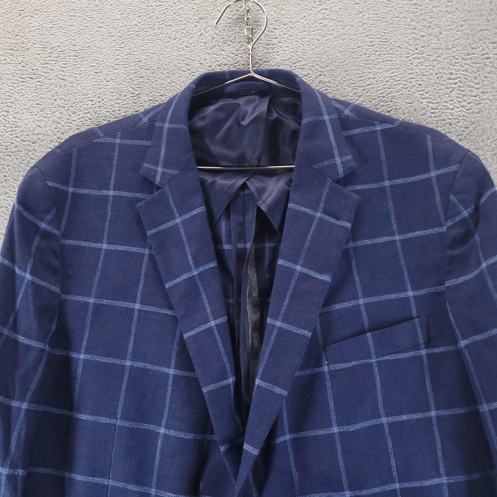 Jos A Bank Blazer Mens 46R Blue Linen Check Tailored Fit Sport Coat Jacket